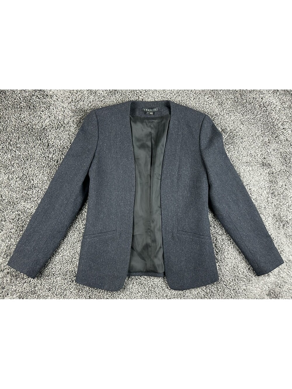 Theory Frima R Corbel Wool Blend Blazer Jacket Womens 0 Charcoal Open Front